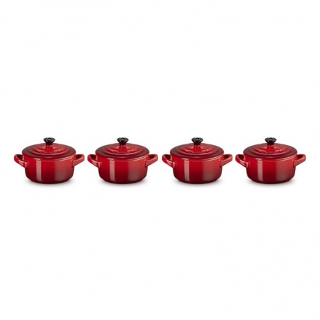 Le Creuset - CLASSIC MINI ROUND COCOTTE Set 4 x 250 ml / ЦВЯТ: CHERRY RED (CERISE)